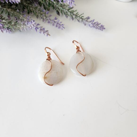 White Quartz Stone & Copper Wire Wrapped Earrings - Picture 5 of 8
